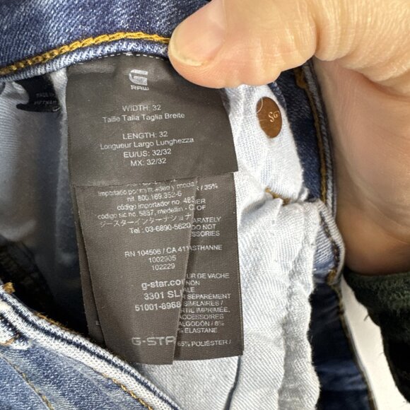 G-Star RAW 3301 Slim Jeans Men’s 32x32 Medium Wash Stretch Denim - Picture 8 of 9